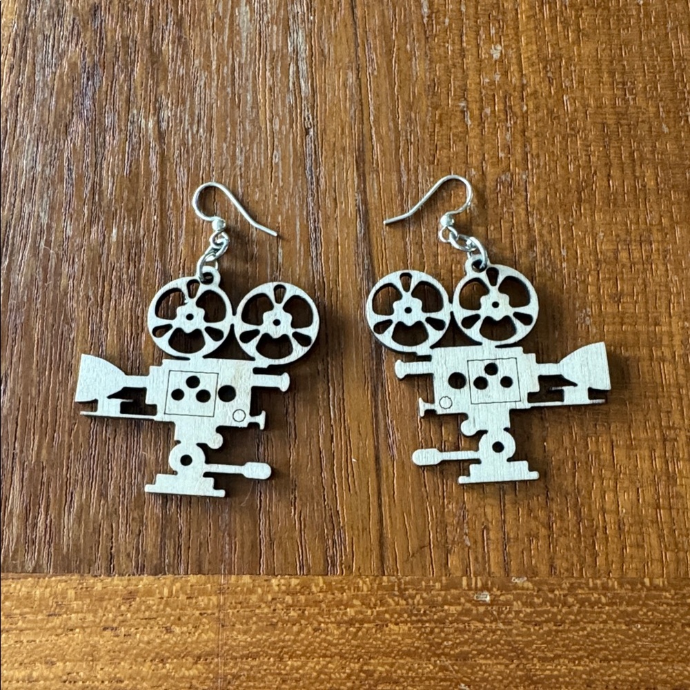 Movie Camera - Laser Cut Woods Earrings - Picture 2 of 4